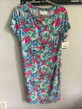 NWT Pappagallo  Fuchsia Tropical Floral Midi Dress